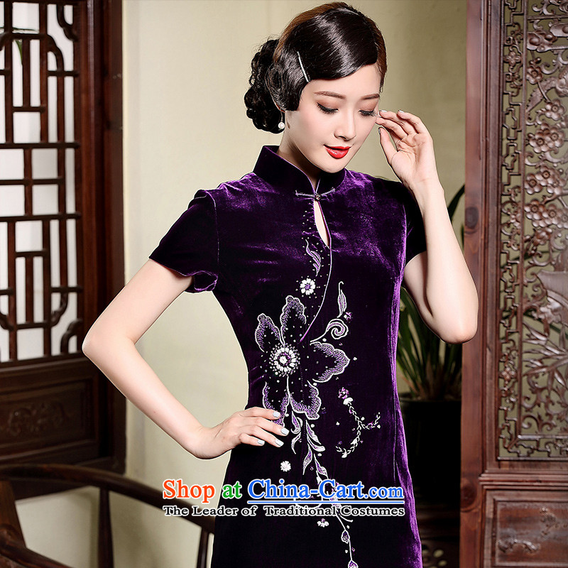 The fall of the new seal really elegant qipao drill ironing velvet retro dripping collar mother dress cheongsam dress purple XL, seal decreased by , , , shopping on the Internet