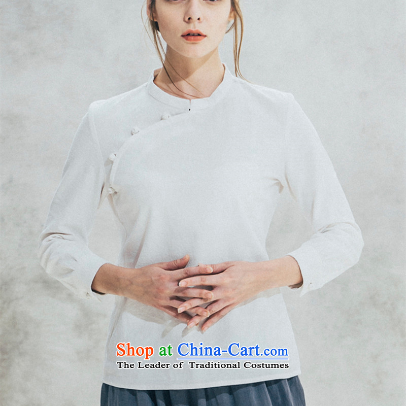 Hee-Snapshot Dragon original ethnic arts cotton Linen Dress Shirt clip is pressed up retro improved qipao Yi 9 Cuff Autumn White M