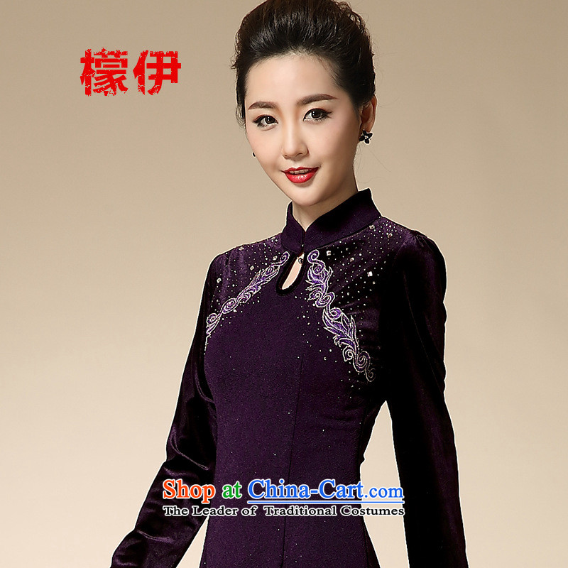 The city of 2015 autumn large decorated in a middle-aged woman, long-sleeved video thin emulation velvet upscale mother load A skirt purple , L (mengyi city shopping on the Internet has been pressed.)