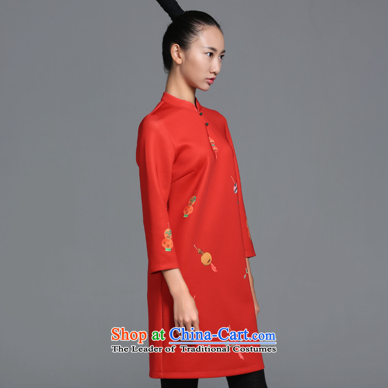 【 mustard original as soon as possible to ensure that the City/China wind retro small collar stamp fall inside the skirt improved female long-sleeved qipao cheongsam dress autumn new stamp spot , L, mustard original (zenmo) , , , shopping on the Internet