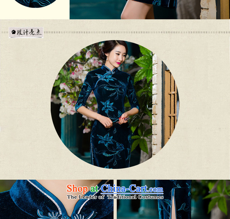 Kim In older mother velvet cheongsam with 2015 new fall short of upscale dresses in the wedding-dress in short-sleeved) Cuff blue-green 3XL picture, prices, brand platters! The elections are supplied in the national character of distribution, so action, buy now enjoy more preferential! As soon as possible.