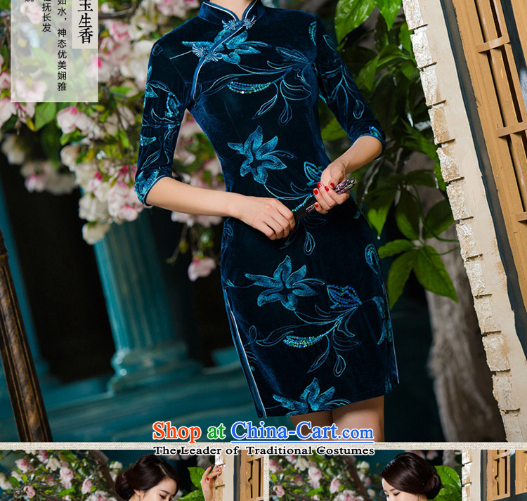 Kim In older mother velvet cheongsam with 2015 new fall short of upscale dresses in the wedding-dress in short-sleeved) Cuff blue-green 3XL picture, prices, brand platters! The elections are supplied in the national character of distribution, so action, buy now enjoy more preferential! As soon as possible.
