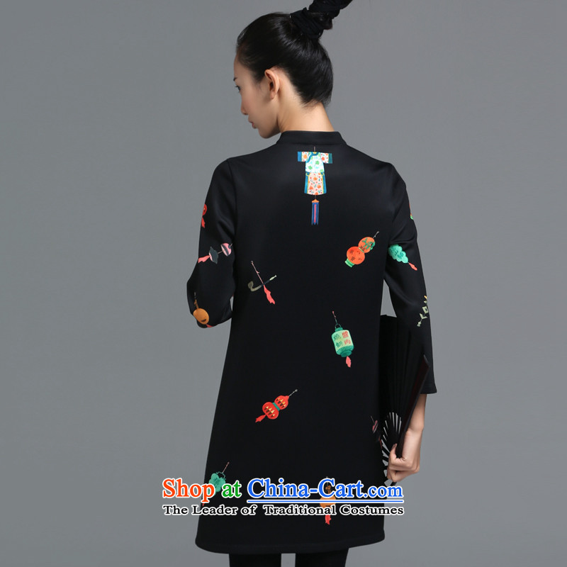 【 mustard original health night patrols/New Chinese collar ramp up the skirt China wind customized stamp improved long-sleeved autumn load female qipao qipao stamp spot xl, mustard original (zenmo) , , , shopping on the Internet