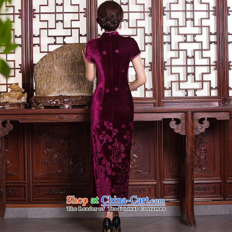 Yuan of Hsiukuluan 2015 new velvet cheongsam dress long antique style qipao gown of older Ms. qipao QD268-9 deep red XL, YUAN YUAN (SU) , , , shopping on the Internet