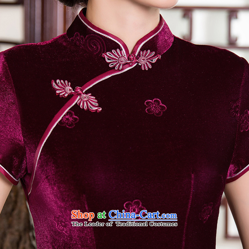 Yuan of Hsiukuluan 2015 new velvet cheongsam dress long antique style qipao gown of older Ms. qipao QD268-9 deep red XL, YUAN YUAN (SU) , , , shopping on the Internet