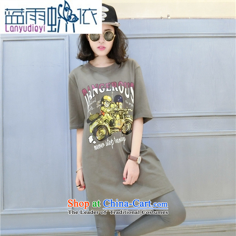 Ya-ting Shop Boxed new autumn 2015 Korean version of T-shirts, cuff round-neck collar loose long cartoon figure forming the Pure cotton T-shirt, blue code are black rain butterfly according to , , , shopping on the Internet
