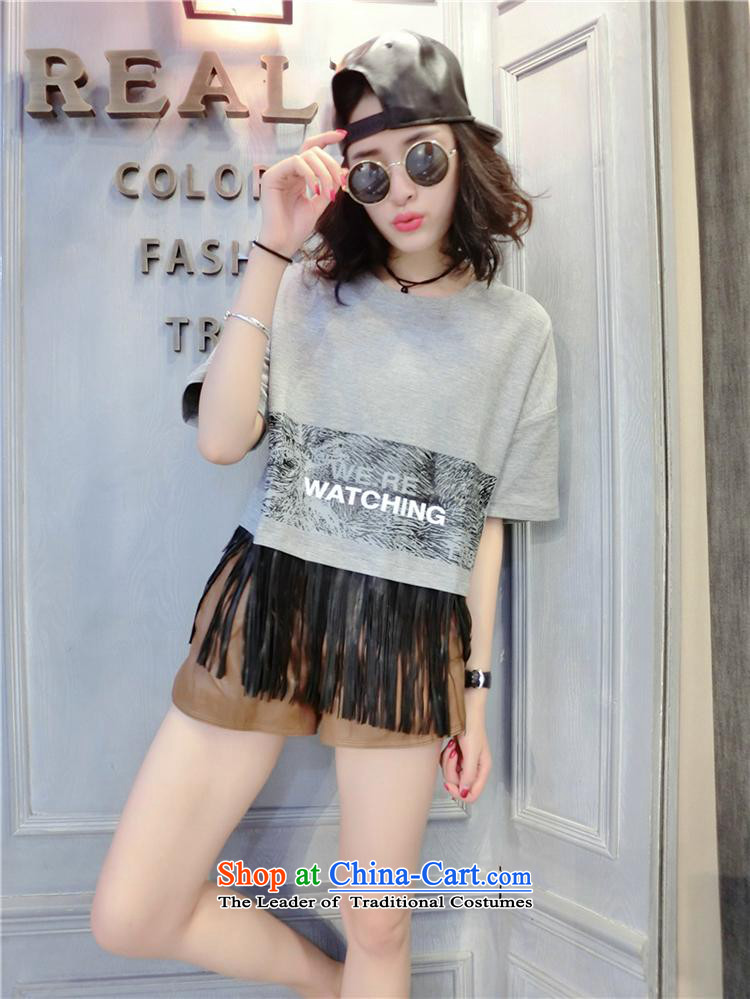 Shop 2015 Autumn Ya-ting new Korean female Pure cotton T-shirt with round collar edging letters loose short, short-sleeved T-shirt will gray photo, prices, brand platters! The elections are supplied in the national character of distribution, so action, buy now enjoy more preferential! As soon as possible.