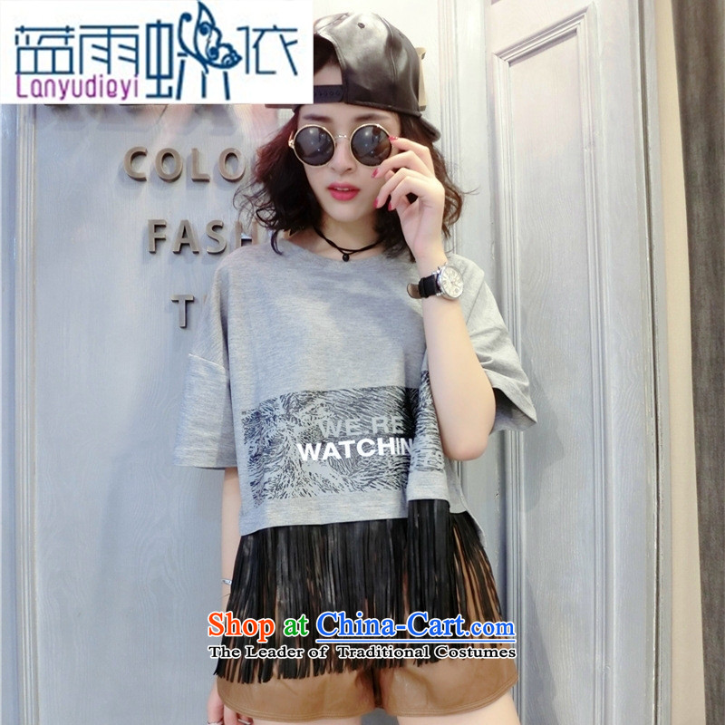 Shop 2015 Autumn Ya-ting new Korean female Pure cotton T-shirt with round collar edging letters loose short, short-sleeved T-shirt, blue will gray rain butterfly according to , , , shopping on the Internet