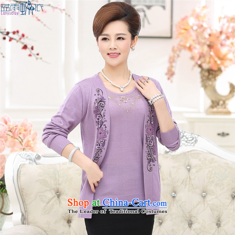 The autumn 2015 new middle-aged long-sleeved shirt large stamp in the number of older women's clothes true autumn two kits knitwear 115-XL, Purple Butterfly according to , , , Blue rain shopping on the Internet