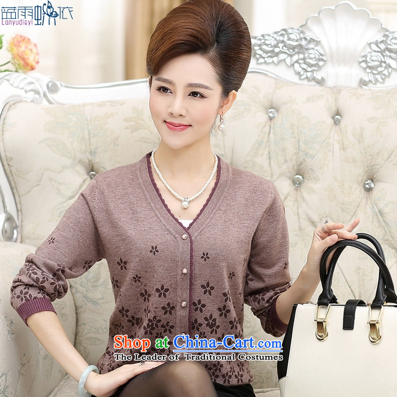 15 new fall in older V-Neck long-sleeved shirt mother cardigan knitted shirts and blouses and color blue rain butterfly to XXL, shopping on the Internet has been pressed.