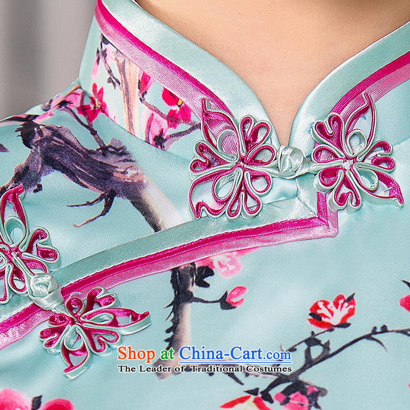 Eason Chan points in long cheongsam elegant autumn 2015 New Sau San apparition China wind short-sleeved Tang Dynasty Show up the skirt light blue XL payment for about a week shipment, Eason Chan point , , , shopping on the Internet