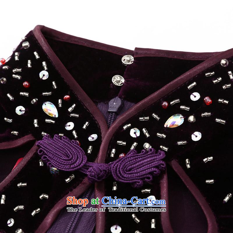 Joe was aristocratic Kim Choo skirt gathering scouring pads cheongsam dress in long SRXH001 purple short-sleeved L,CHOSHAN LADIES,,, shopping on the Internet