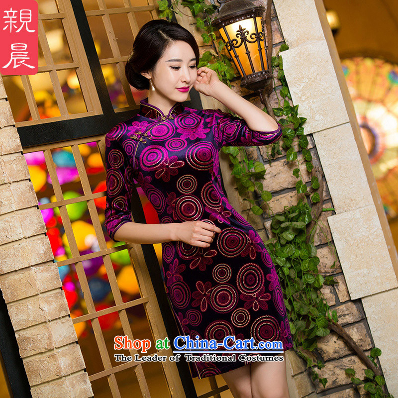 Gold velour cheongsam dress wedding dress mother load of autumn and winter day-to-day short of improvement of nostalgia for the older wedding dresses, pro-am 2XL, short shopping on the Internet has been pressed.