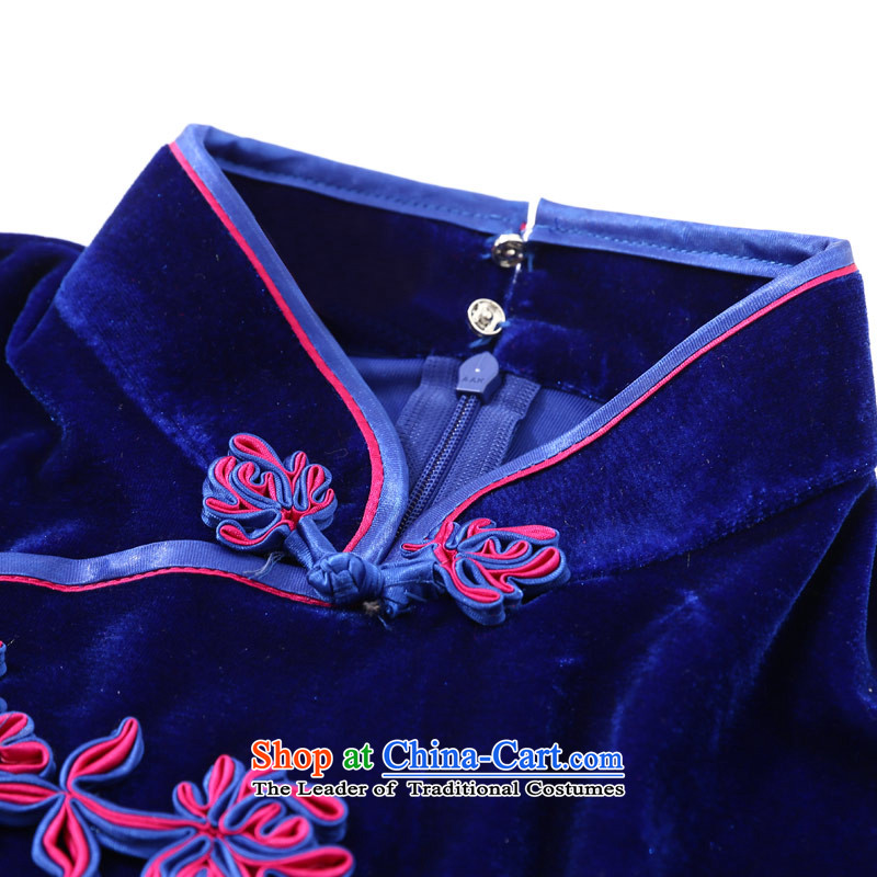 Kim Choo skirt embroidery scouring pads cheongsam dress in the gathering of long-sleeved L,CHOSHAN SRXH006 blue LADIES,,, shopping on the Internet