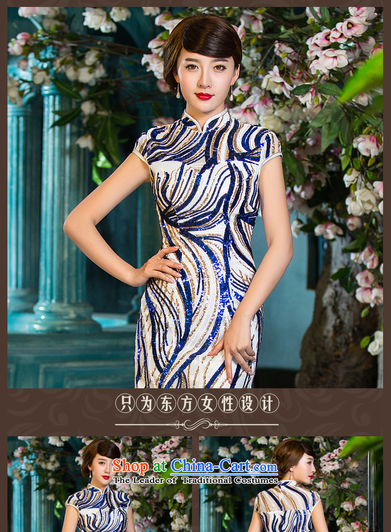 Eason Chan point cheongsam dress 2015 new short-sleeved autumn Sau San Spangle Embroidery blue stripes of the forklift truck and stylish long gown of blue and white XL Photo, prices, brand platters! The elections are supplied in the national character of distribution, so action, buy now enjoy more preferential! As soon as possible.