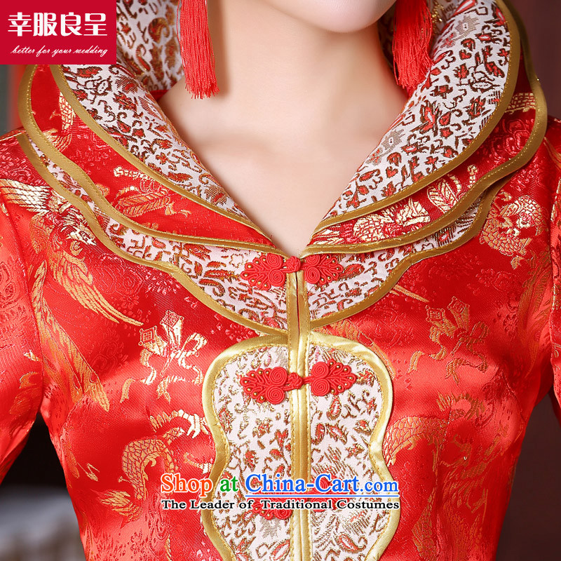 Toasting champagne bride services serving Chinese style wedding dresses marriage red large stylish wedding dress code 2015 new autumn and winter long sleeve length of 7 S honor to serve the skirt-leung , , , shopping on the Internet