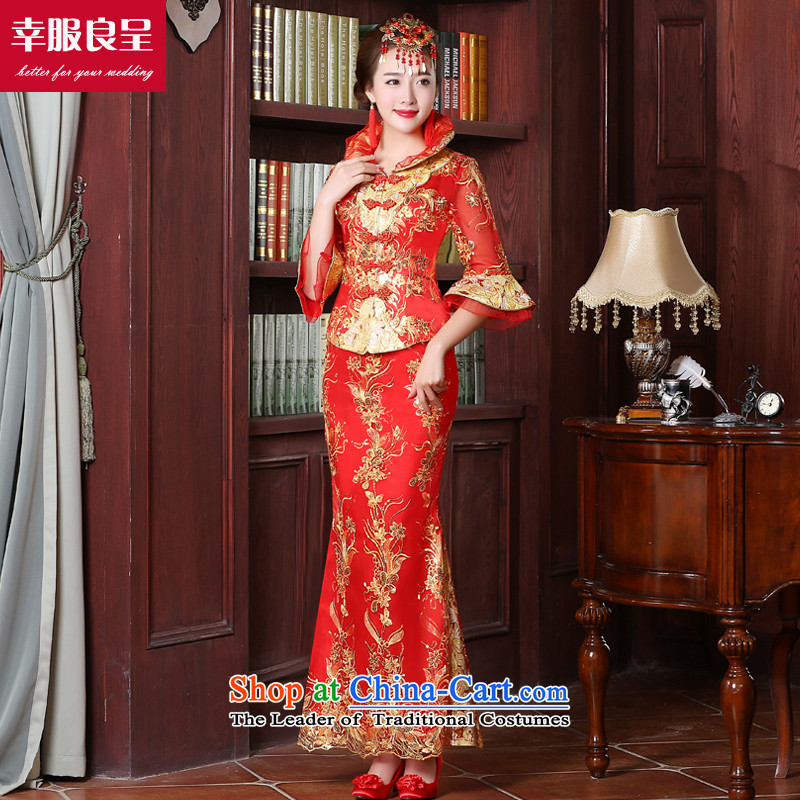 However Service Chinese cheongsam dress red married girl brides long large stylish wedding gown improved 2015 autumn and winter 7 S, honor the cuff crowsfoot skirt services-leung , , , shopping on the Internet