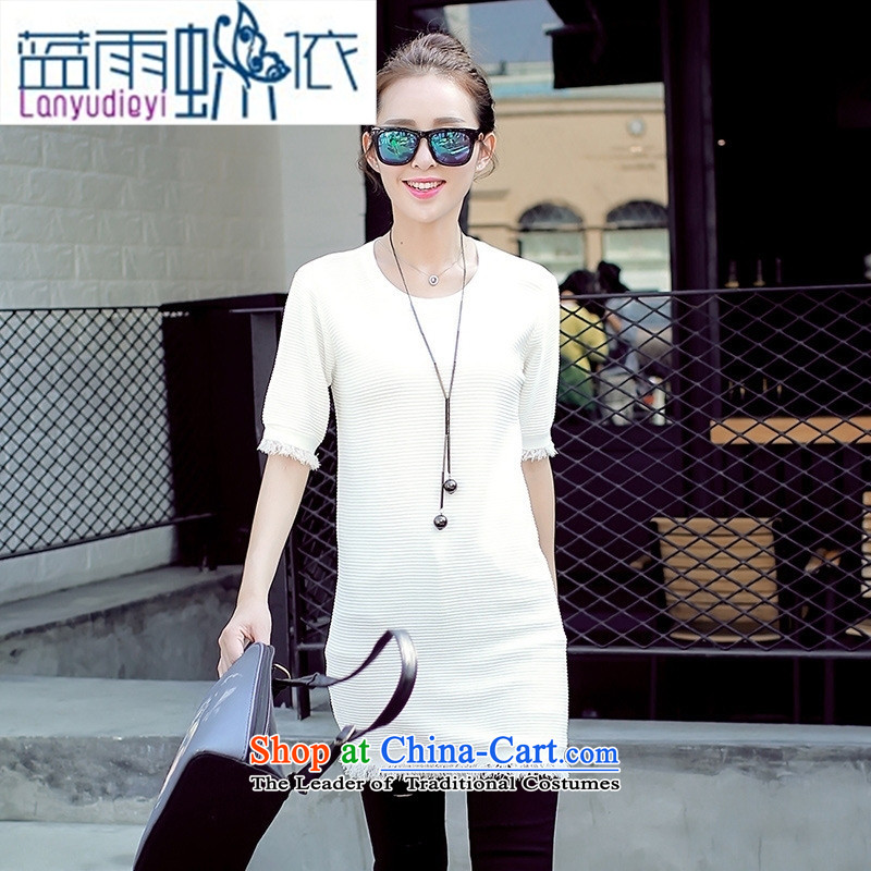 Ya-ting 2015 fall for the new shop for women in the medium to long term, Solid Color round-neck collar edging under the fifth forming the cuff-sleeved black are code, blue rain butterfly according to , , , shopping on the Internet
