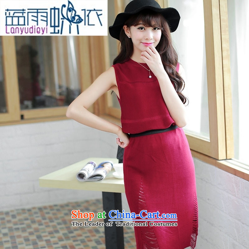 Ya-ting Shop Boxed new autumn 2015 ladies' knitted sleeveless solid color two kits skirt dresses edging chestnut horses are code, blue rain butterfly according to , , , shopping on the Internet