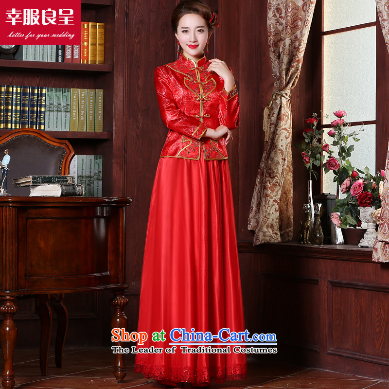 Toasting champagne bride services 2015 new boxed cheongsam dress-Soo Choo Wo Long service improvement of Chinese red wedding dress female 9 Cuff + butterfly headdress 2XL, honor services-leung , , , shopping on the Internet
