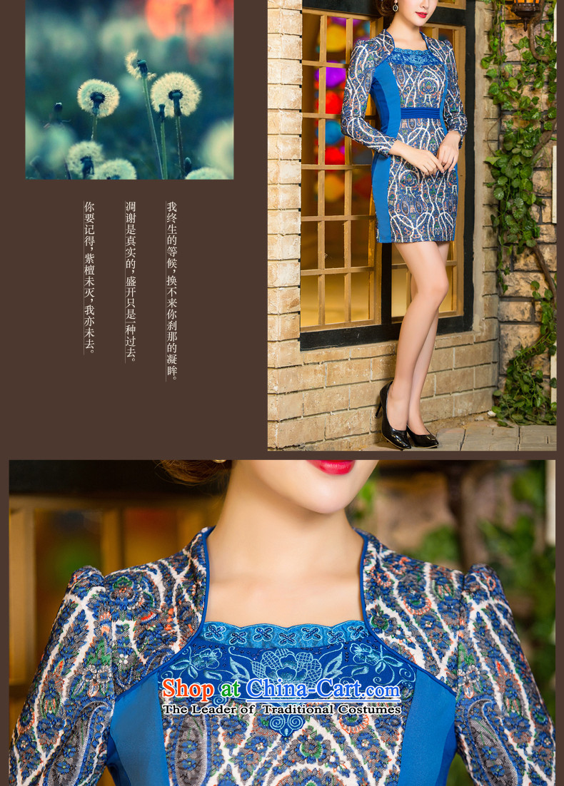 Eason Chan point cheongsam dress autumn 2015 new boxed long-sleeved Chinese embroidery Sau San video thin stylish mother loaded short skirt blue XXXL picture, prices, brand platters! The elections are supplied in the national character of distribution, so action, buy now enjoy more preferential! As soon as possible.