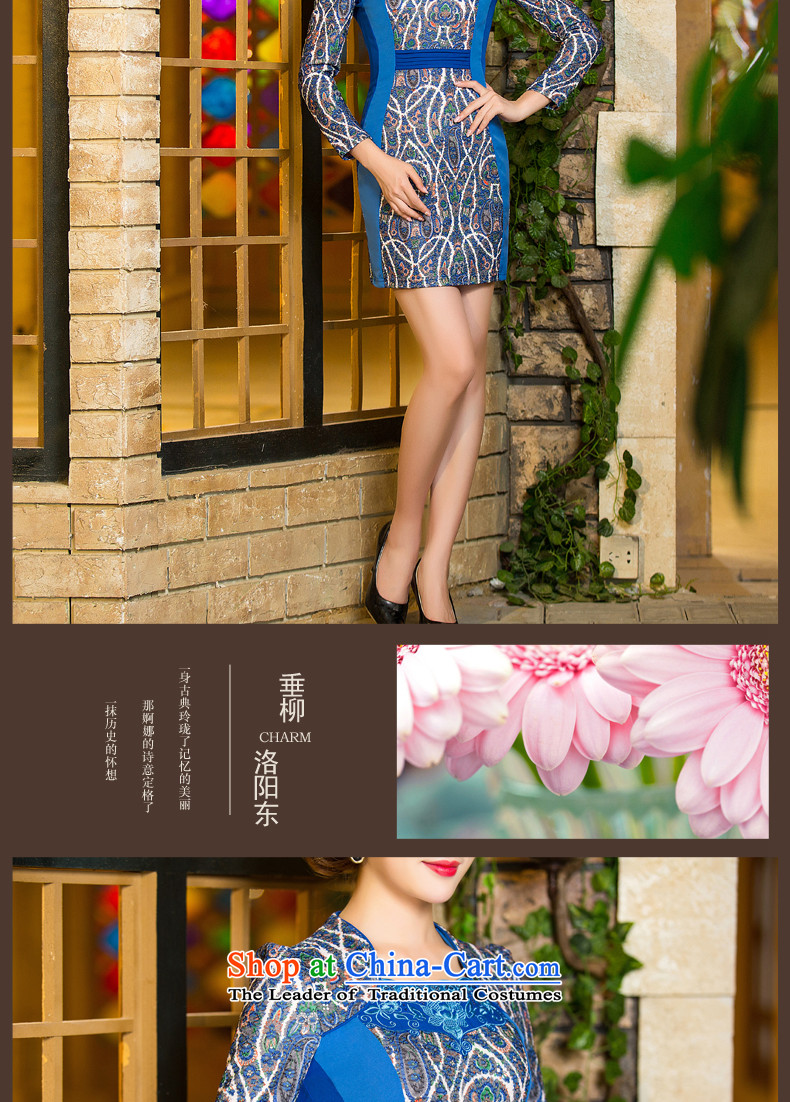 Eason Chan point cheongsam dress autumn 2015 new boxed long-sleeved Chinese embroidery Sau San video thin stylish mother loaded short skirt blue XXXL picture, prices, brand platters! The elections are supplied in the national character of distribution, so action, buy now enjoy more preferential! As soon as possible.