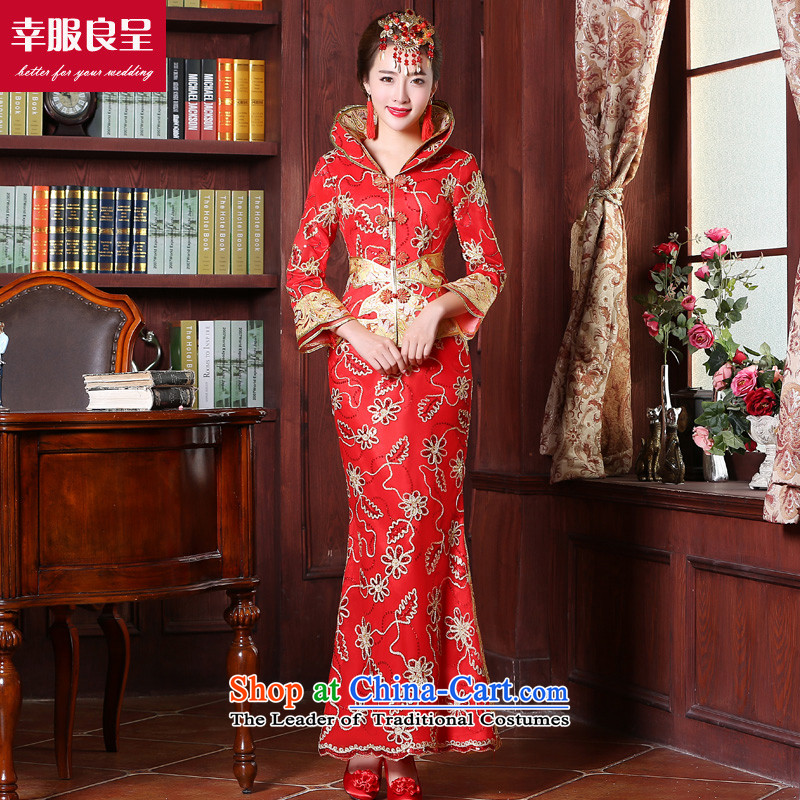 Red bride bows to marry qipao gown Chinese style wedding 2015 new women's dresses long large stylish 9 cuff crowsfoot 2XL, skirt the honor of serving-leung , , , shopping on the Internet