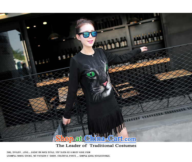 Ya-ting stylish shops 2015 Autumn replacing New Female European site long round-neck collar long-sleeved T-shirt, forming the edging shirt cats Black XL Photo, prices, brand platters! The elections are supplied in the national character of distribution, so action, buy now enjoy more preferential! As soon as possible.