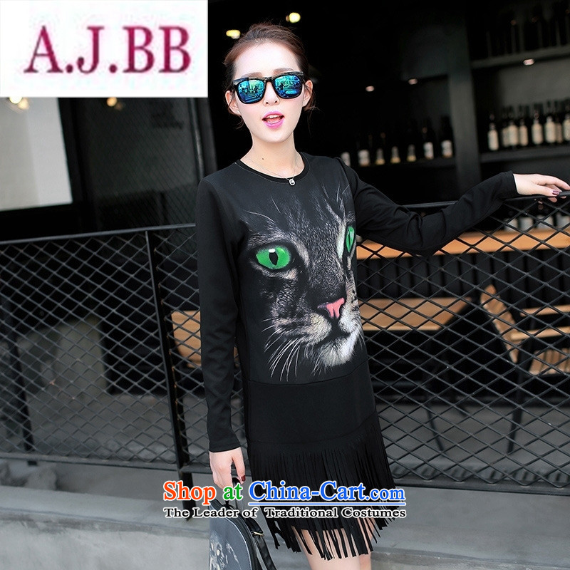 Ya-ting stylish shops 2015 Autumn replacing New Female European site long round-neck collar long-sleeved T-shirt, forming the edging shirt cats black XL,A.J.BB,,, shopping on the Internet
