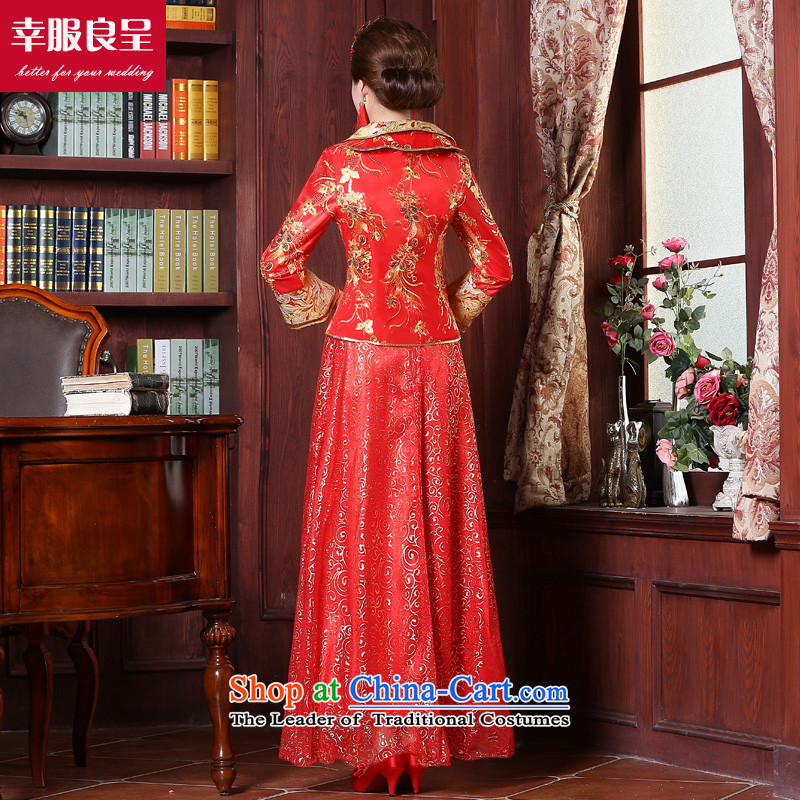Chinese bride wedding dress bows services 2015 Autumn New Sau Wo Service Pack wedding gown bride red long sleeved at +68 9 qipao and ornaments 2XL, $a services-leung , , , shopping on the Internet