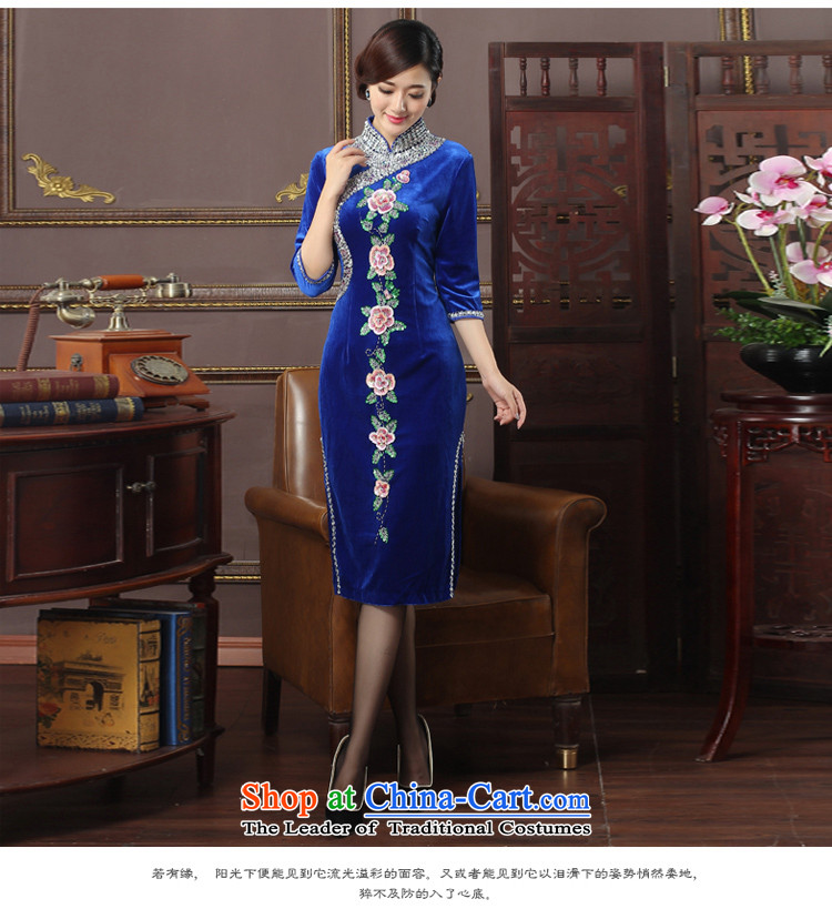 Oriental aristocratic elegant autumn and winter 2015 new seven female qipao daily cuff velvet banquet Spangle Embroidery Low Power's cheongsam dress 574262 Blue L picture, prices, brand platters! The elections are supplied in the national character of distribution, so action, buy now enjoy more preferential! As soon as possible.