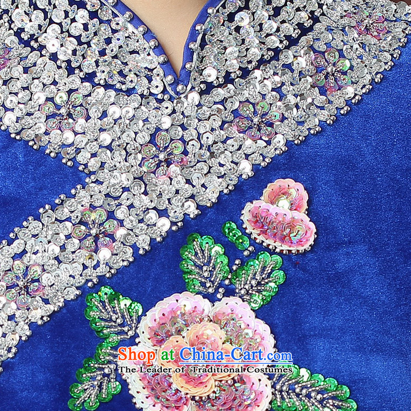 Oriental aristocratic elegant autumn and winter 2015 new seven female qipao daily cuff velvet banquet Spangle Embroidery Low Power's cheongsam dress 574262 Blue , L, oriental aristocratic shopping on the Internet has been pressed.