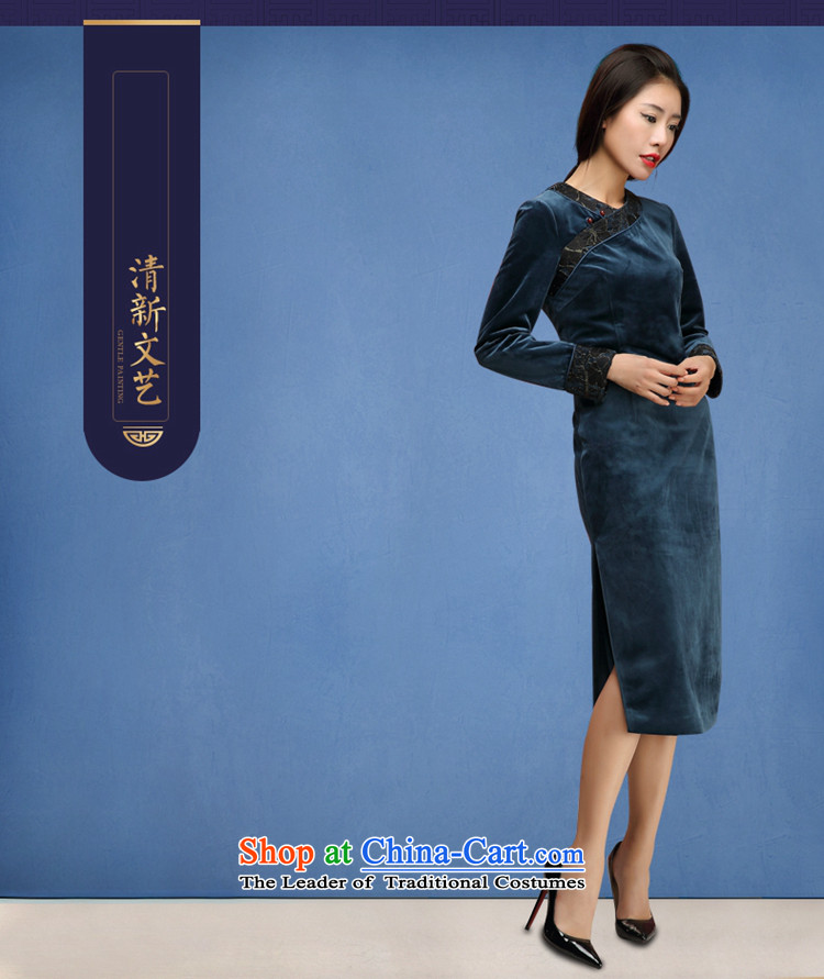 No. Tang Ramadan cheongsam dress  2015 autumn and winter new ethnic retro female Kim scouring pads qipao Blue M picture, prices, brand platters! The elections are supplied in the national character of distribution, so action, buy now enjoy more preferential! As soon as possible.