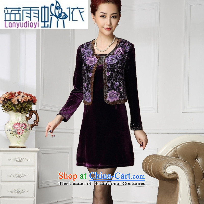 Ya-ting shop 2015 Autumn new wedding wedding ceremony in mother Kim velvet skirts older two kits dresses XXL, wine red blue rain butterfly according to , , , shopping on the Internet