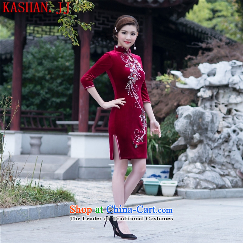 Mano-hwan's new summer scouring pads in China wind cuff qipao cheongsam dress bride manually women's dresses figure?S