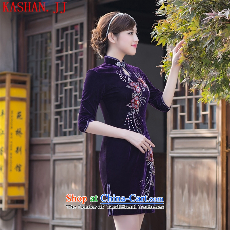 Mano-hwan's new summer and fall with embroidery qipao improved Stylish retro manual video thin scouring pads in the reusable cuffs cheongsam dress figure M Card Shan (KASHAN.JJ CHRISTMASTIME) , , , shopping on the Internet