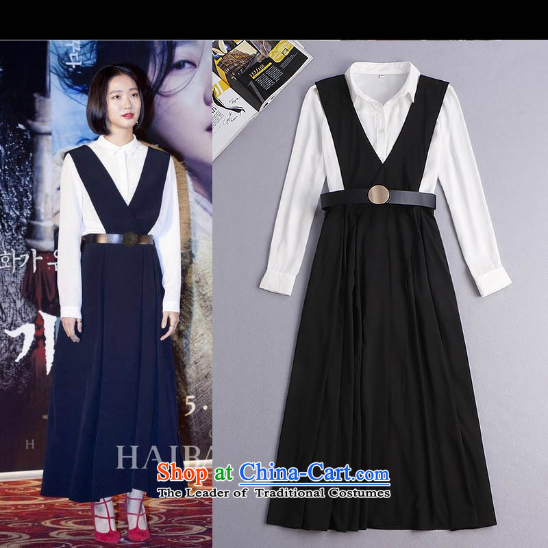 The main new_ Autumn 2015 back with long skirt long sleeved shirt + 2 piece dresses fall inside the girl? Y34G4?picture color?M