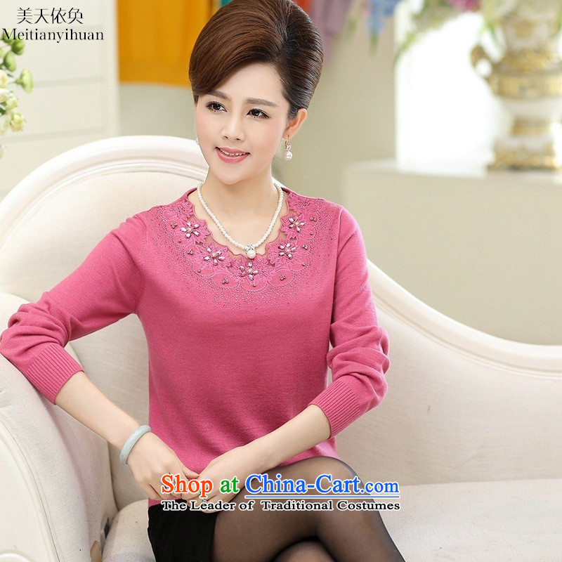 In the autumn of older women wear long-sleeve sweater with flower loose collar Knitted Shirt mother kit and gross margin blue sweater and embroidered days in accordance with the property (meitianyihuan) , , , shopping on the Internet
