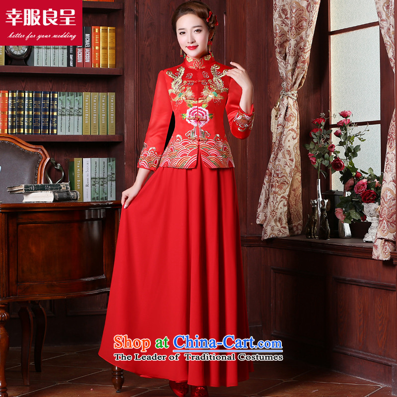 However service red qipao long-serving Chinese wedding gown wo wedding dress code and stylish autumn load large new 2015 9 sleeve length skirts chiffon M honor services-leung , , , shopping on the Internet