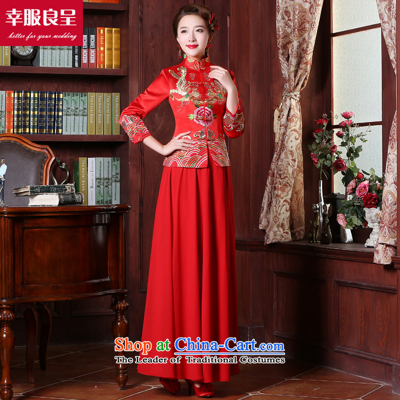However service red qipao long-serving Chinese wedding gown wo wedding dress code and stylish autumn load large new 2015 9 sleeve length skirts chiffon M honor services-leung , , , shopping on the Internet