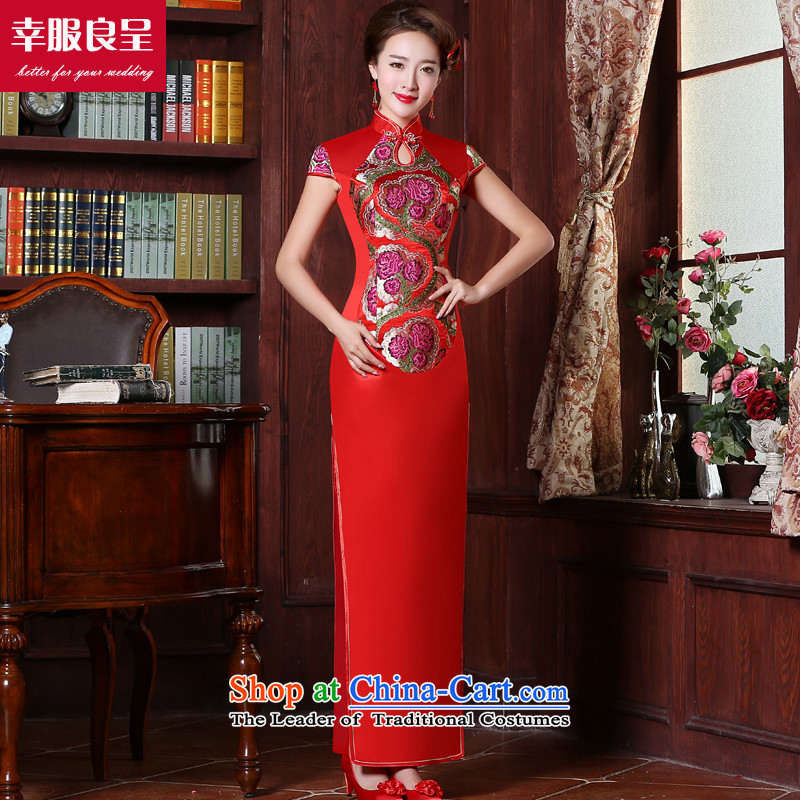 Red bows service bridal dresses Chinese wedding dress autumn 2015 New Long) Bride with stylish wedding dress short-sleeved long 2XL, honor services-leung , , , shopping on the Internet