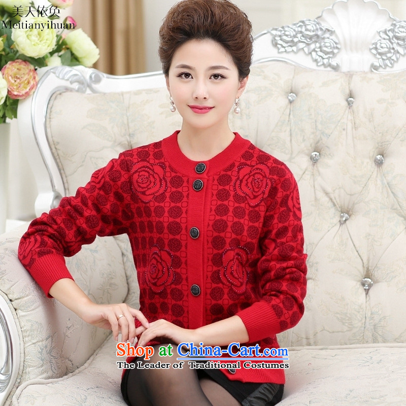 2015 Autumn and Winter load mother female Sweater Knit larger cardigan thick coat in older grandma replacing purple?L