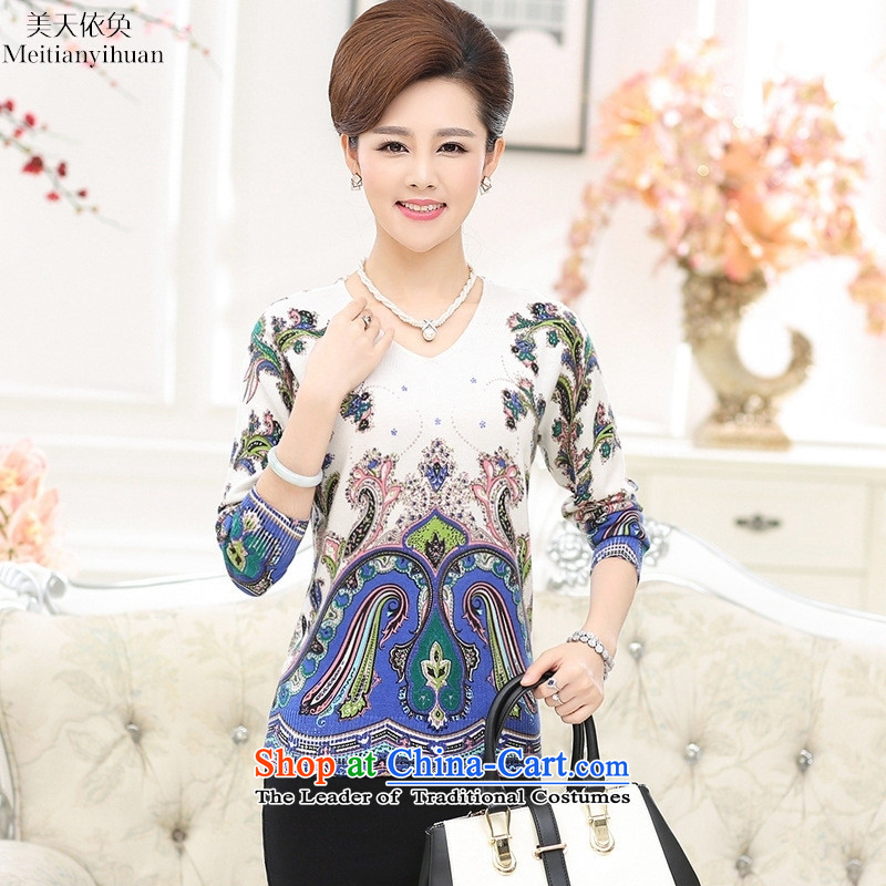 In the autumn of older women Knitted Shirt with long-sleeved stamp in MOM older T-shirt safflower 115 days in accordance with the property (United States) has been pressed meitianyihuan shopping on the Internet