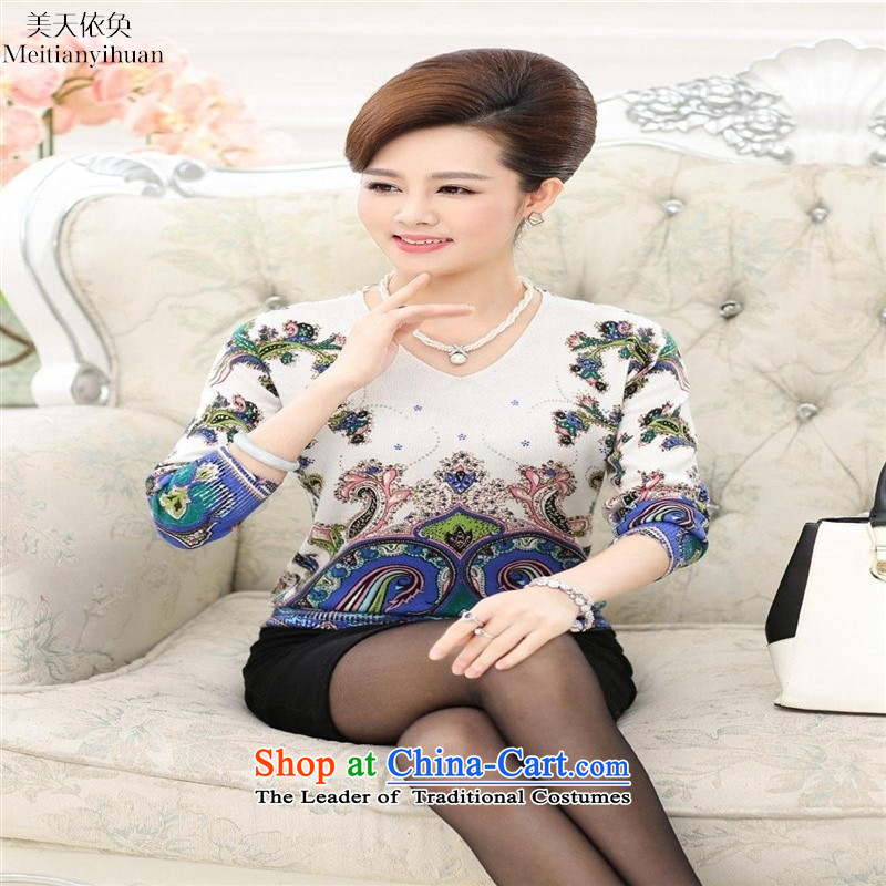 In the autumn of older women Knitted Shirt with long-sleeved stamp in MOM older T-shirt safflower 115 days in accordance with the property (United States) has been pressed meitianyihuan shopping on the Internet