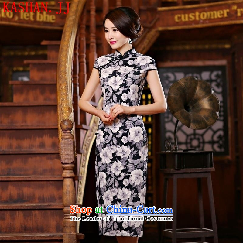 Mano-hwan's stylish living modified organisms sense Leung Sau San video thin dresses retro show long qipao gown new black?L