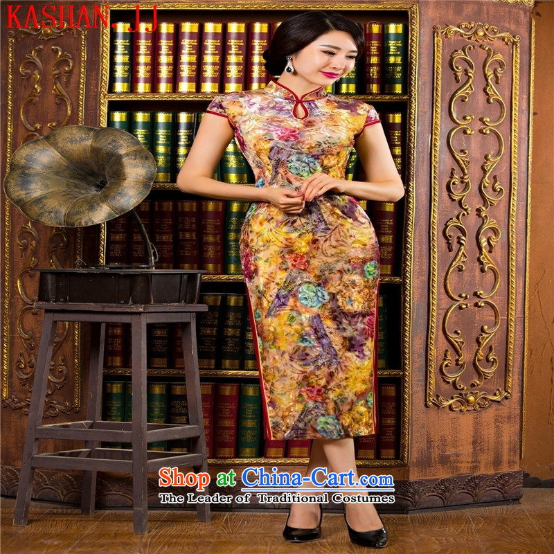 Mano-hwan's new short-sleeved cheongsam dress summer stylish improved cheongsam dress qipao scouring pads yellow XXL, Sau San Shan House (KASHAN.JJ card) , , , shopping on the Internet