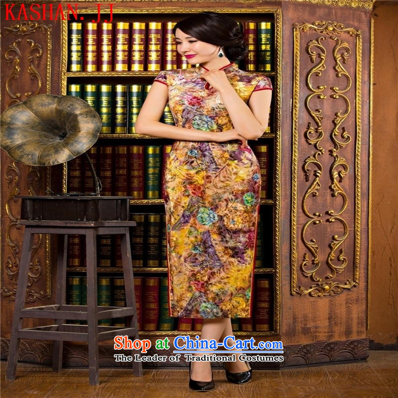 Mano-hwan's new short-sleeved cheongsam dress summer stylish improved cheongsam dress qipao scouring pads yellow XXL, Sau San Shan House (KASHAN.JJ card) , , , shopping on the Internet