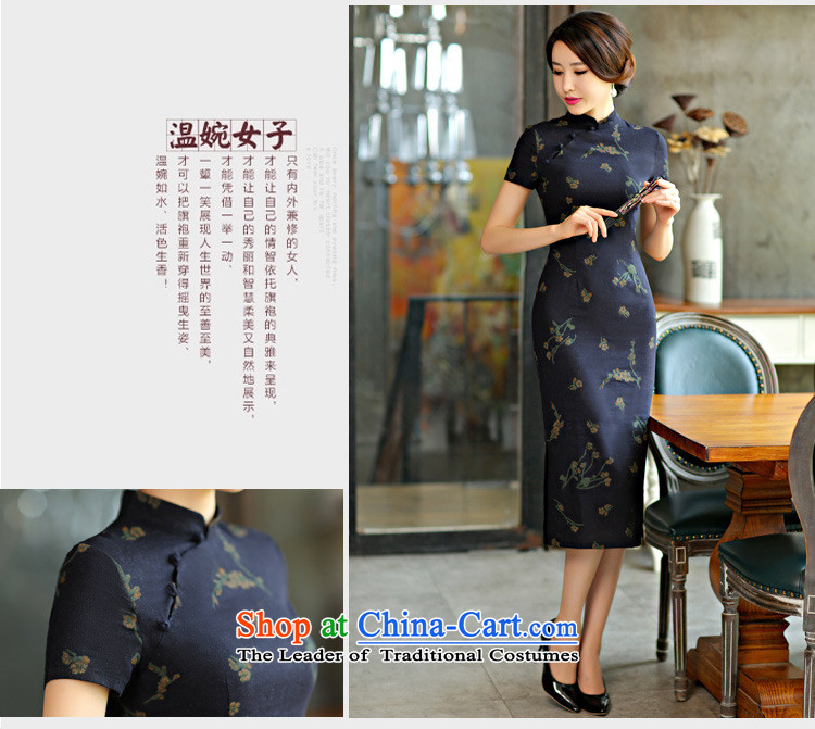 Mano-hwan, decorated in spring and summer 2015 qipao and video thin large short-sleeved improved long qipao retro Linen Dress Samui blue XXL picture, prices, brand platters! The elections are supplied in the national character of distribution, so action, buy now enjoy more preferential! As soon as possible.