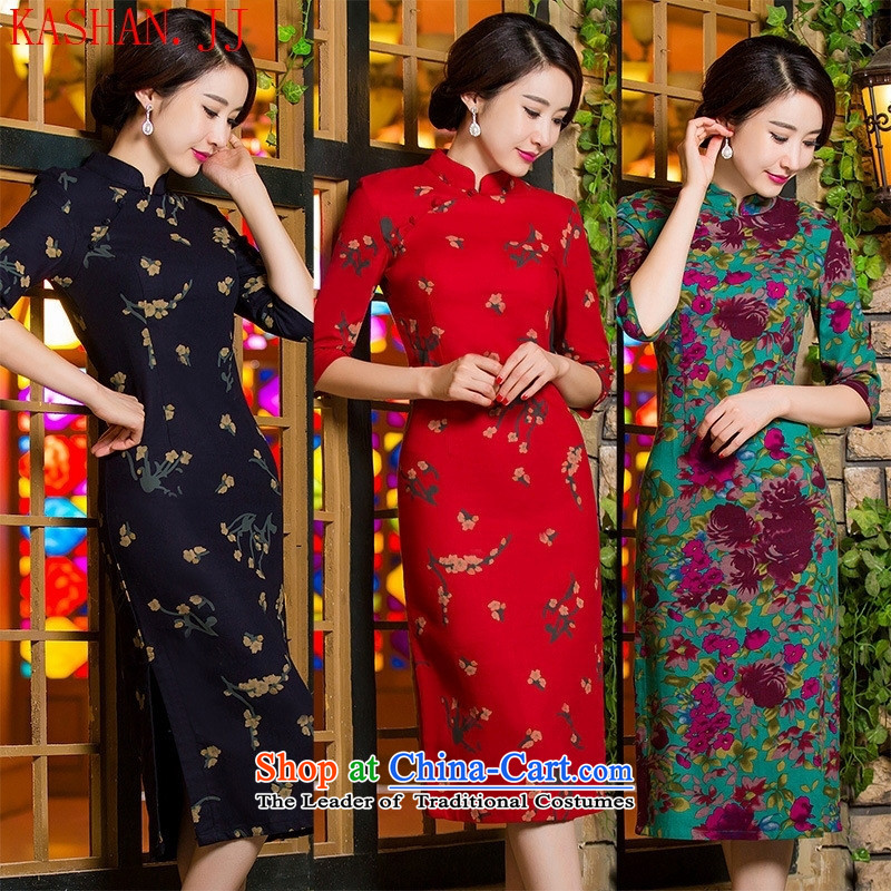 Mano-hwan's autumn 2015 Summer retro Sau San Graphics Improvement linen long thin) cuff cheongsam dress ink butterfly XXXL, Card (KASHAN.JJ bandying Susan Sarandon) , , , shopping on the Internet