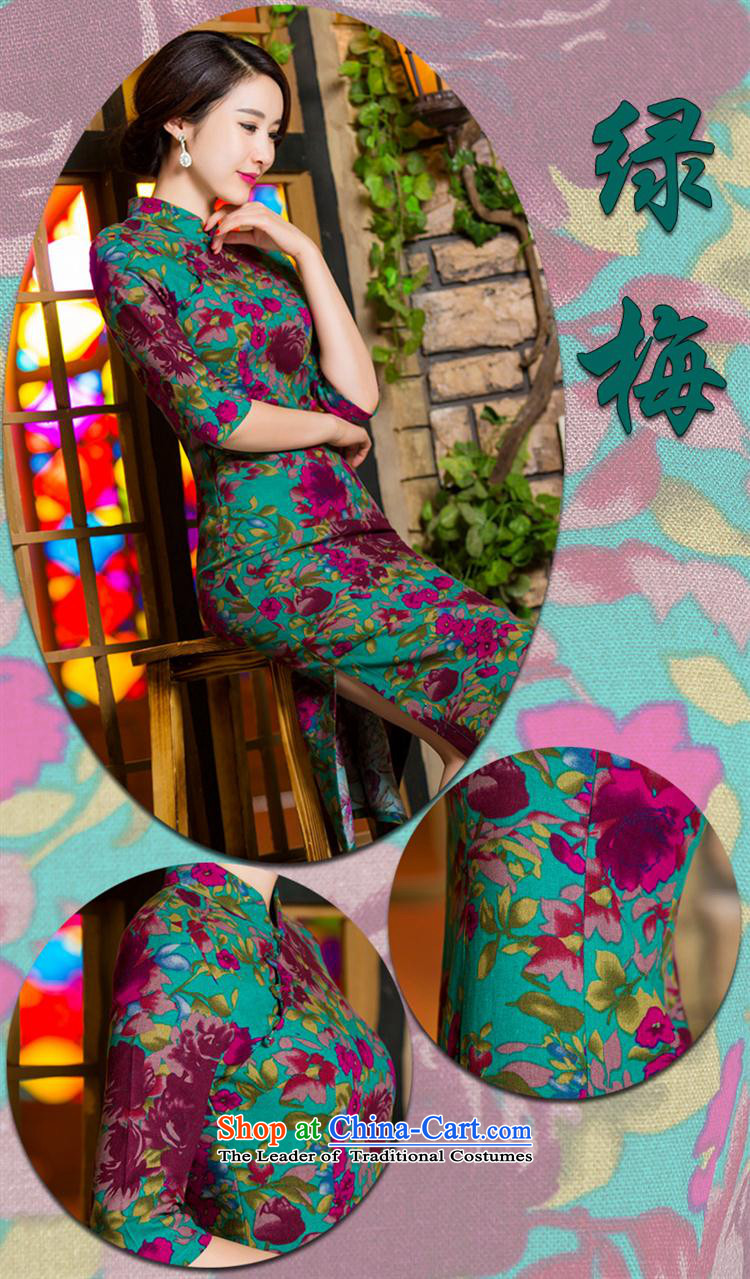 Mano-hwan's Summer 2015 Autumn Stylish retro Sau San Graphics Improvement linen long thin) cuff cheongsam dress day lilies M picture, prices, brand platters! The elections are supplied in the national character of distribution, so action, buy now enjoy more preferential! As soon as possible.